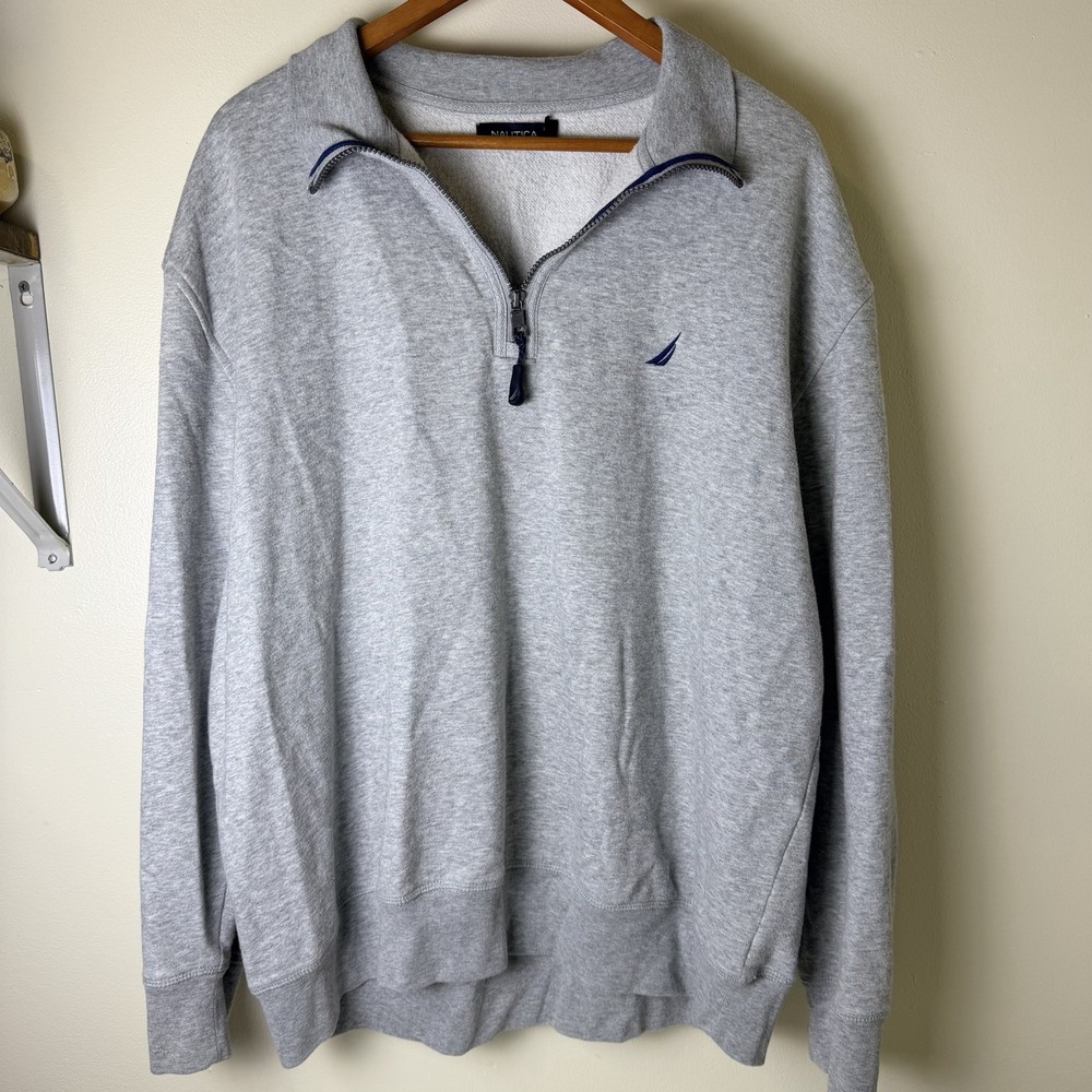 Nautica pullover sweatshirt 1/4 zip gray Men's size XXL long sleeve logo
